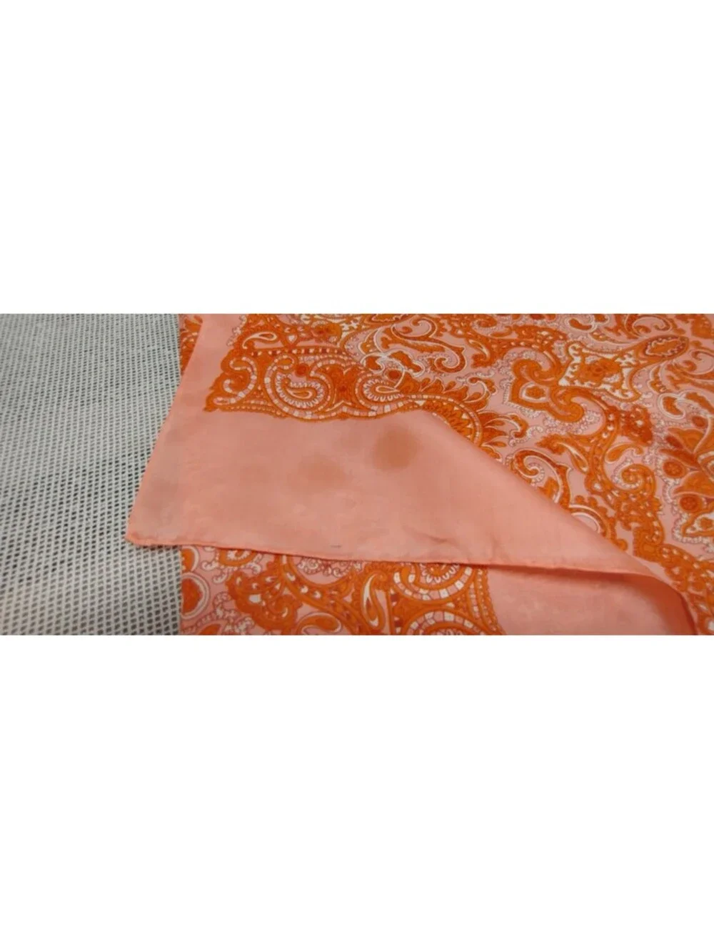 Vintage 60s 70s Boho Orange Paisley Silk Scarf Oblong Wide Hippie Bohemian Style